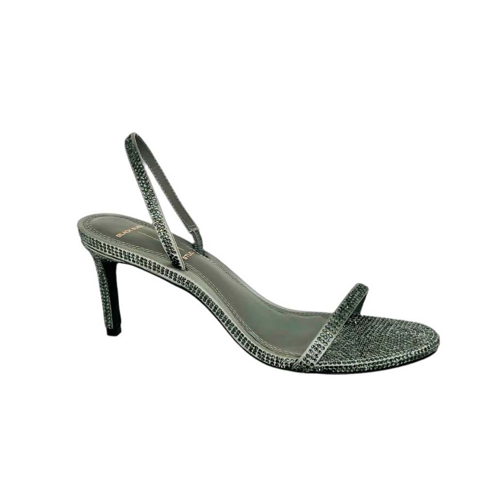 Silver Gray Slingback Heels with Rhinestone Finish